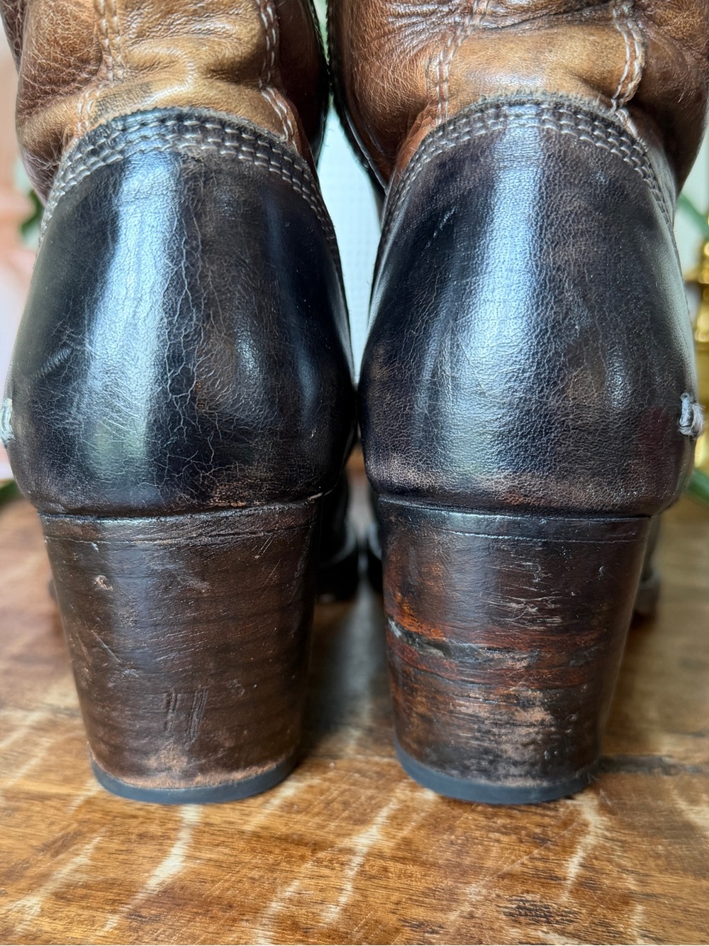 Bed Stu Judgement Two-Tone Brown/Black Leather Lace-Up Heeled Boots 9 - Picture 13 of 15